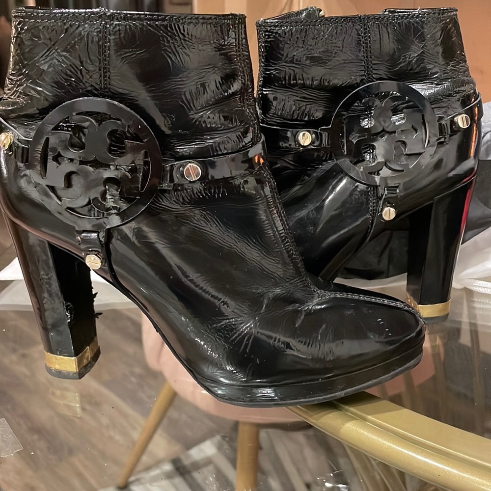 Black & Gold Tory Burch Patent Leather Booties size 6.5
